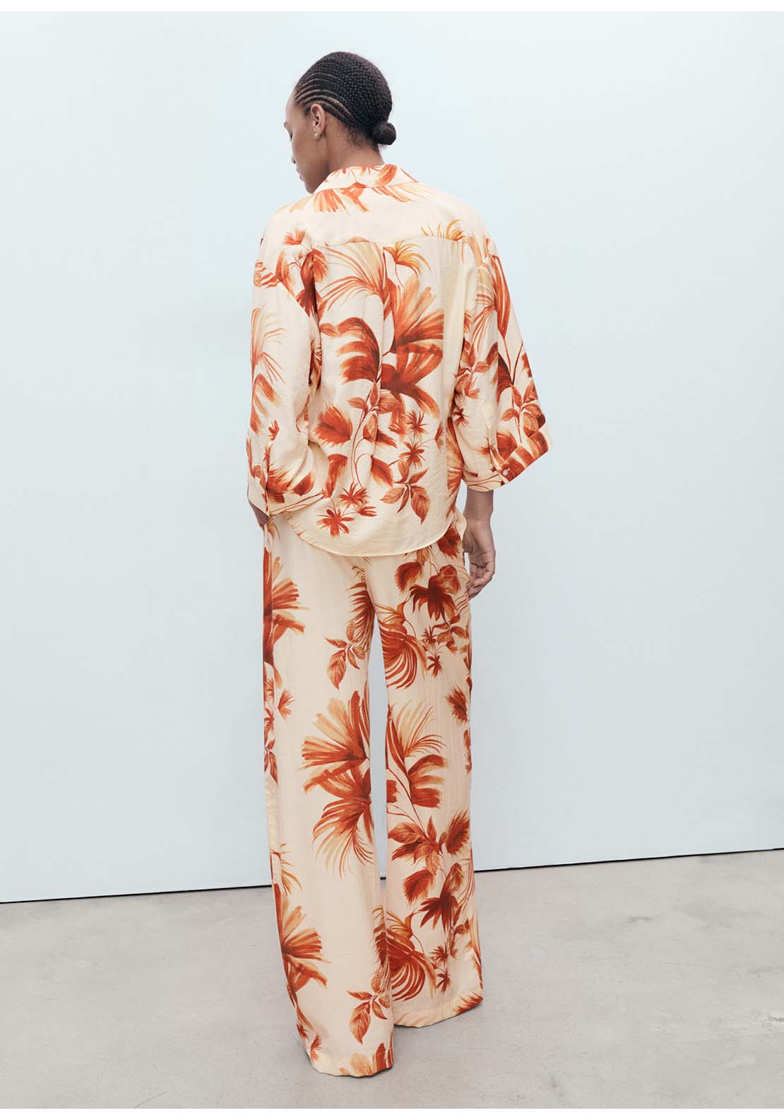 Palm Tree Shirt With Three Quarter Sleeves - Cream