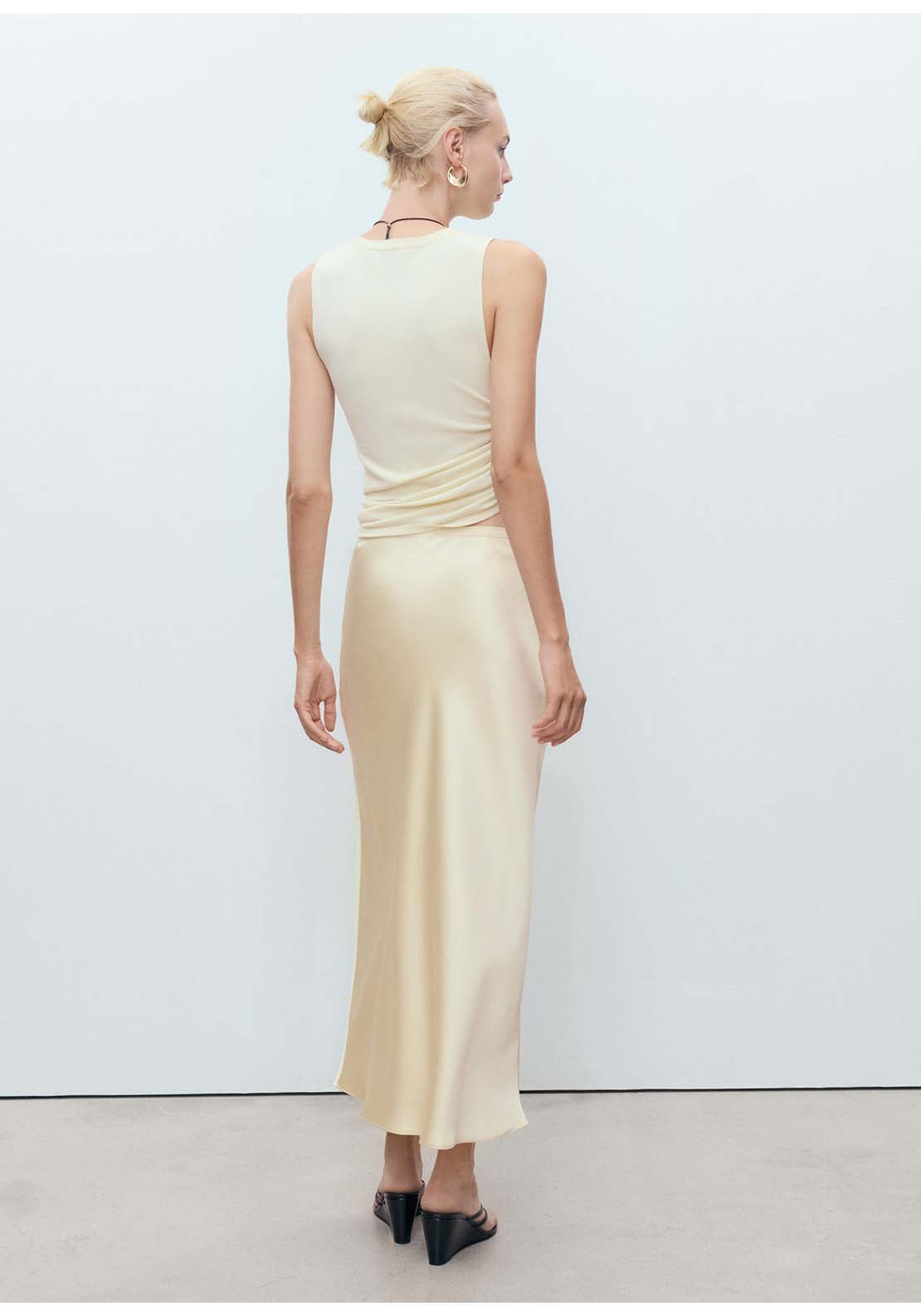 Midi Satin Skirt - Yellow