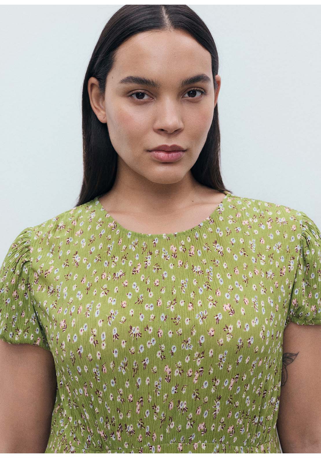Long Floral Dress With Opening - Green
