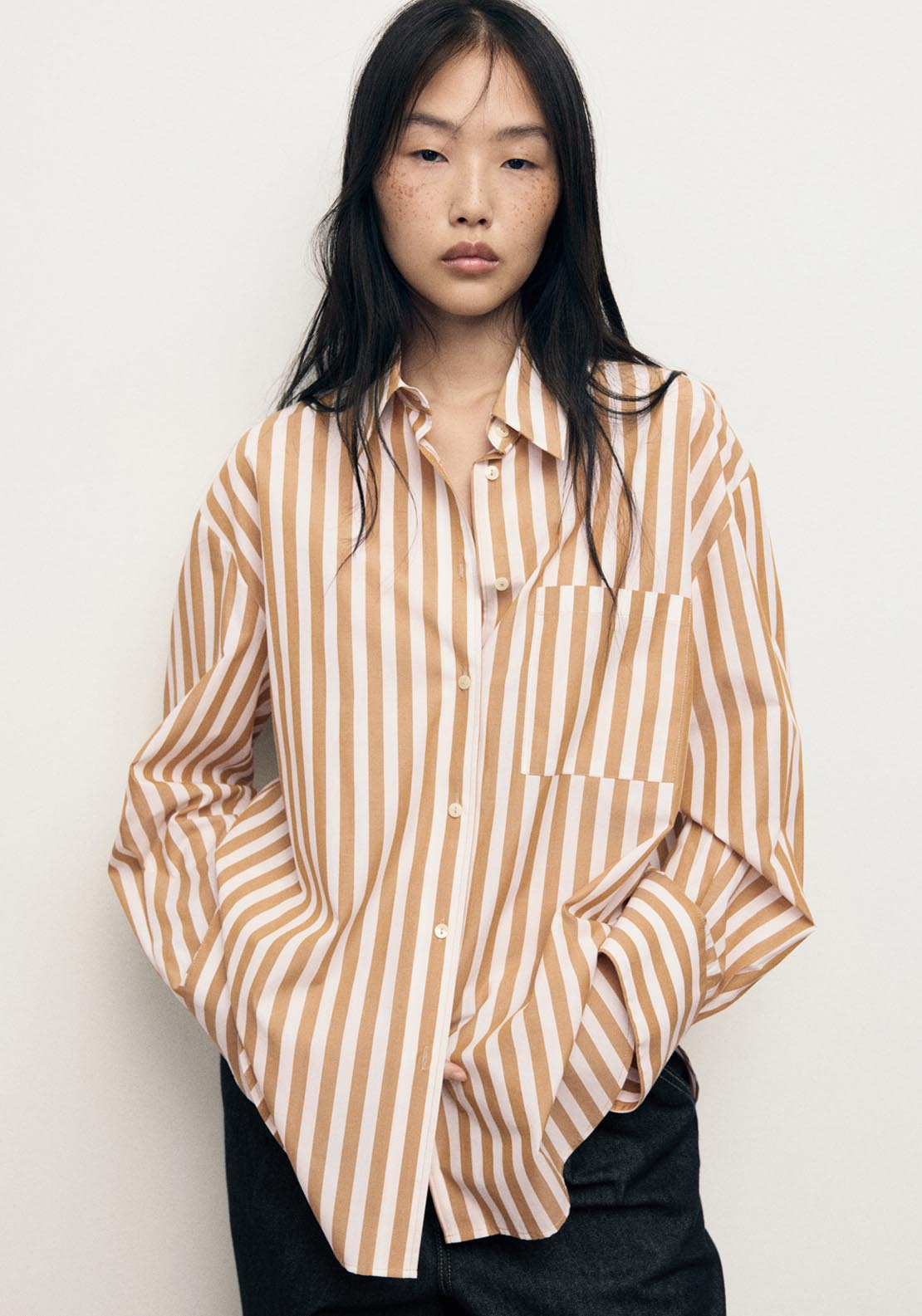 Mango Oversize Striped Shirt - Cream 1 Shaws Department Stores