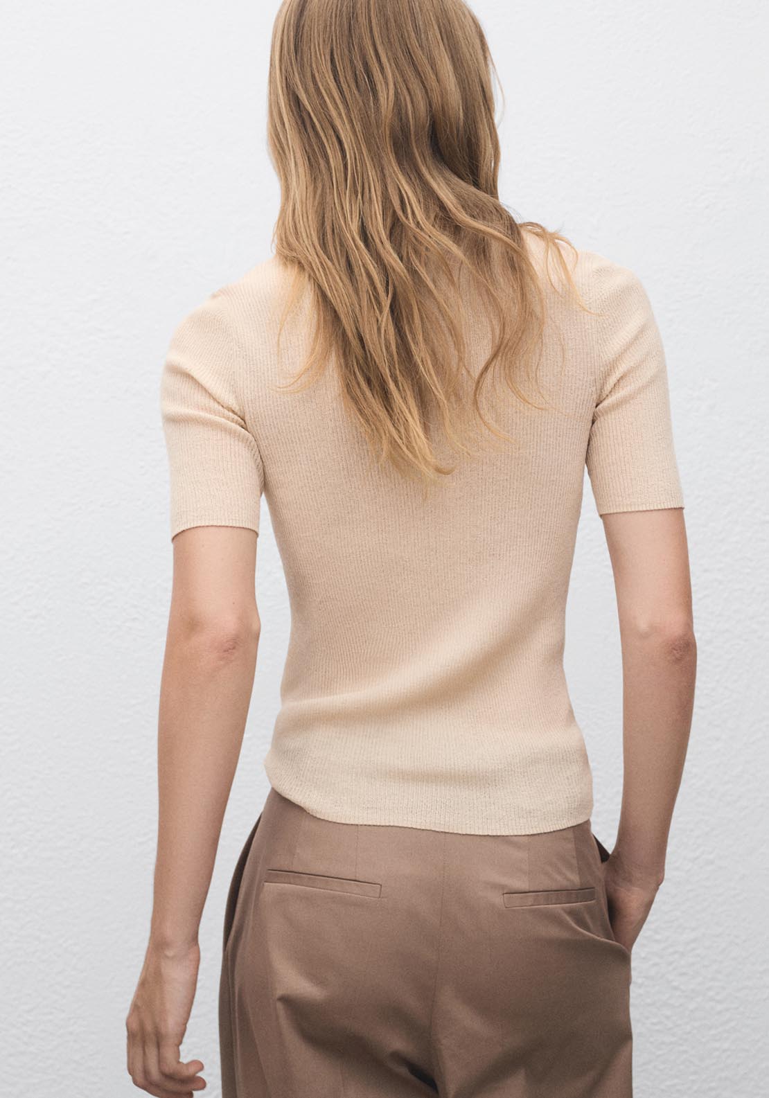 Mango Ribbed Polo Neck Sweater - Beige 2 Shaws Department Stores