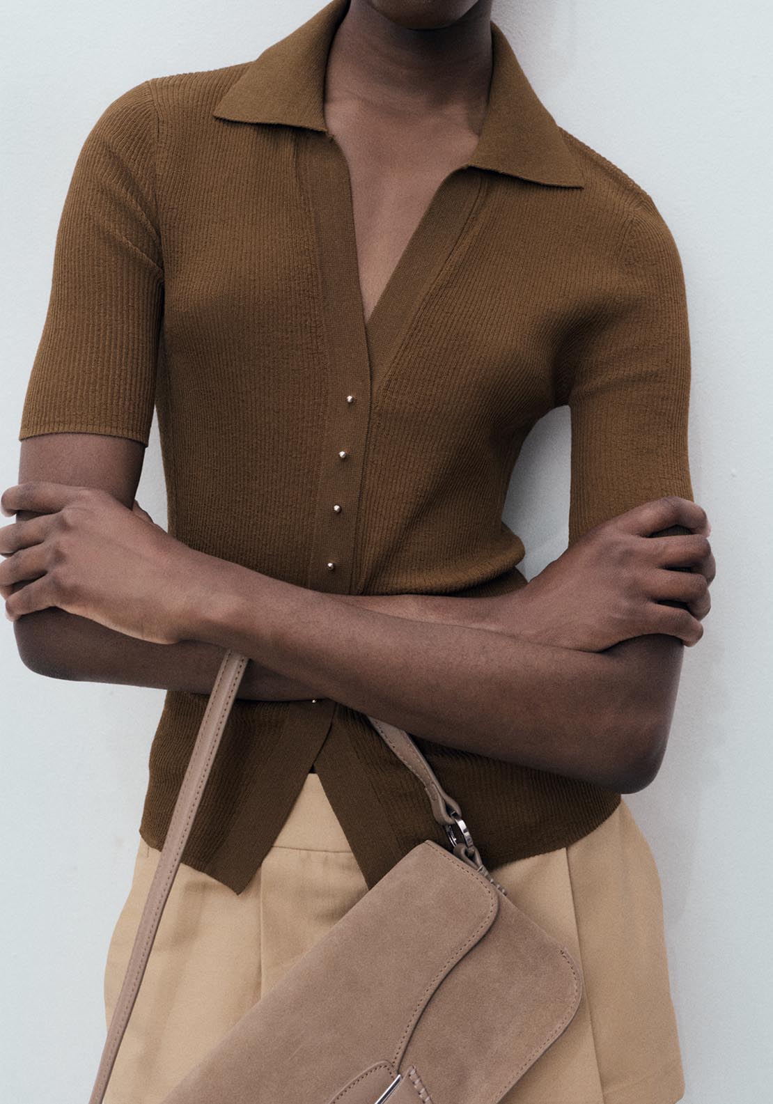 Mango Ribbed Polo Neck Sweater - Brown 1 Shaws Department Stores