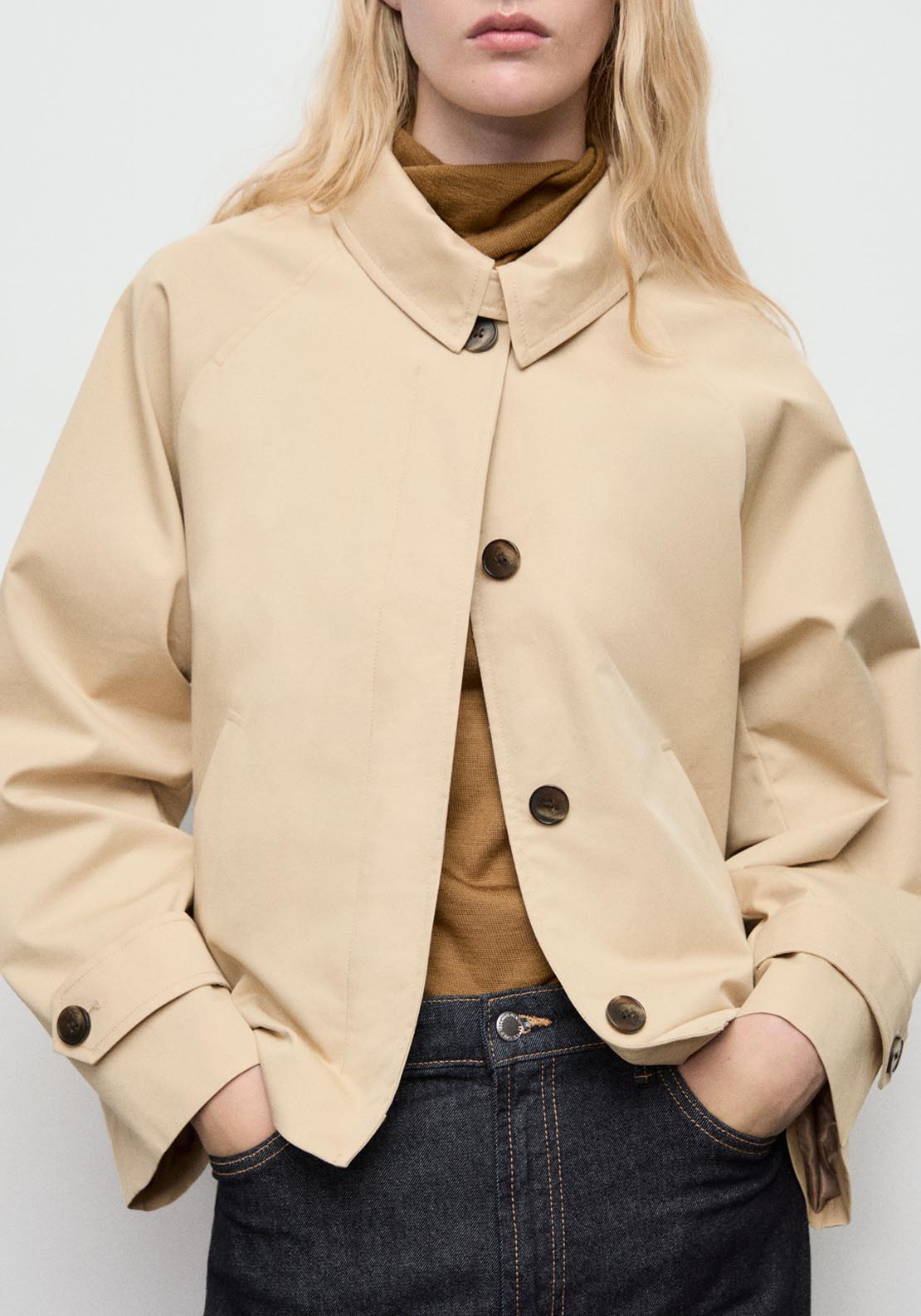 Mango Short Oversized Trench Coat With Epaulettes - Beige 3 Shaws Department Stores