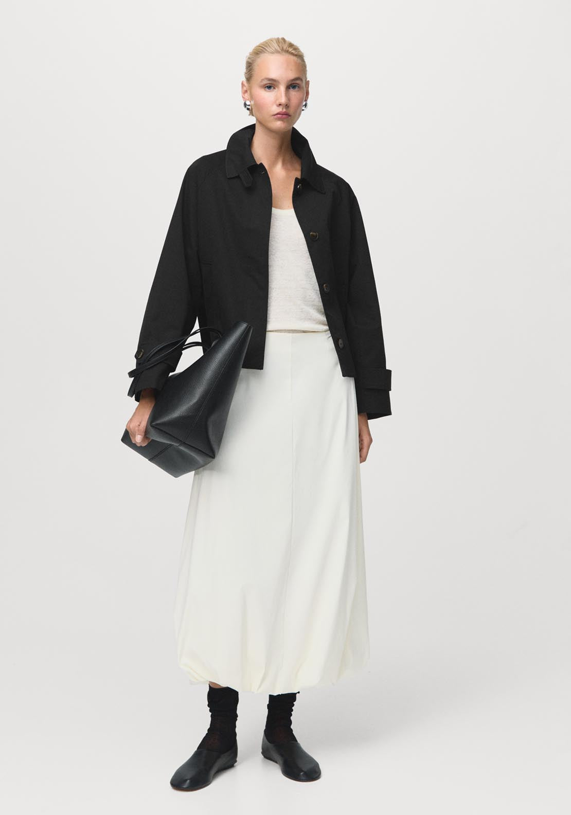 Mango Short Oversized Trench Coat With Epaulettes - Black 4 Shaws Department Stores