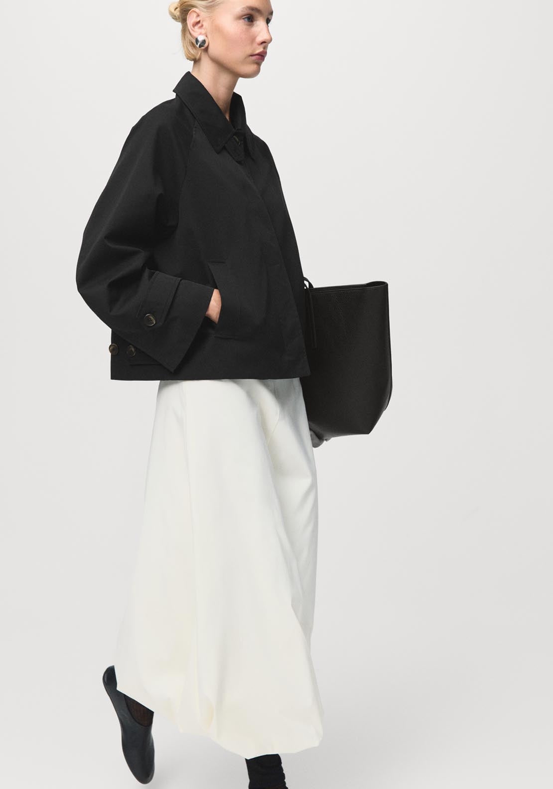 Mango Short Oversized Trench Coat With Epaulettes - Black 3 Shaws Department Stores