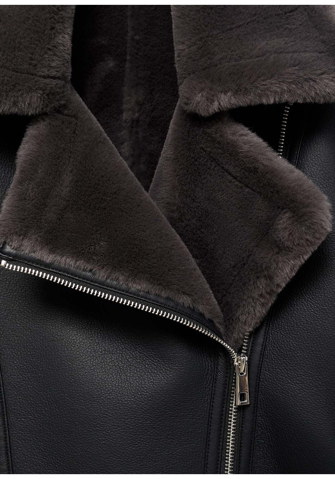 Fur Effect Biker Jacket - Black