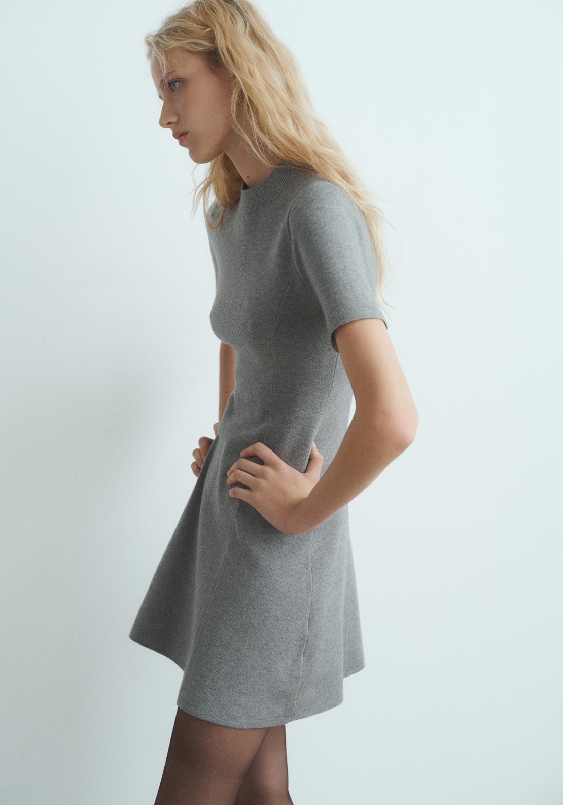 Mango Fine Knit Flared Dress - Grey 3 Shaws Department Stores