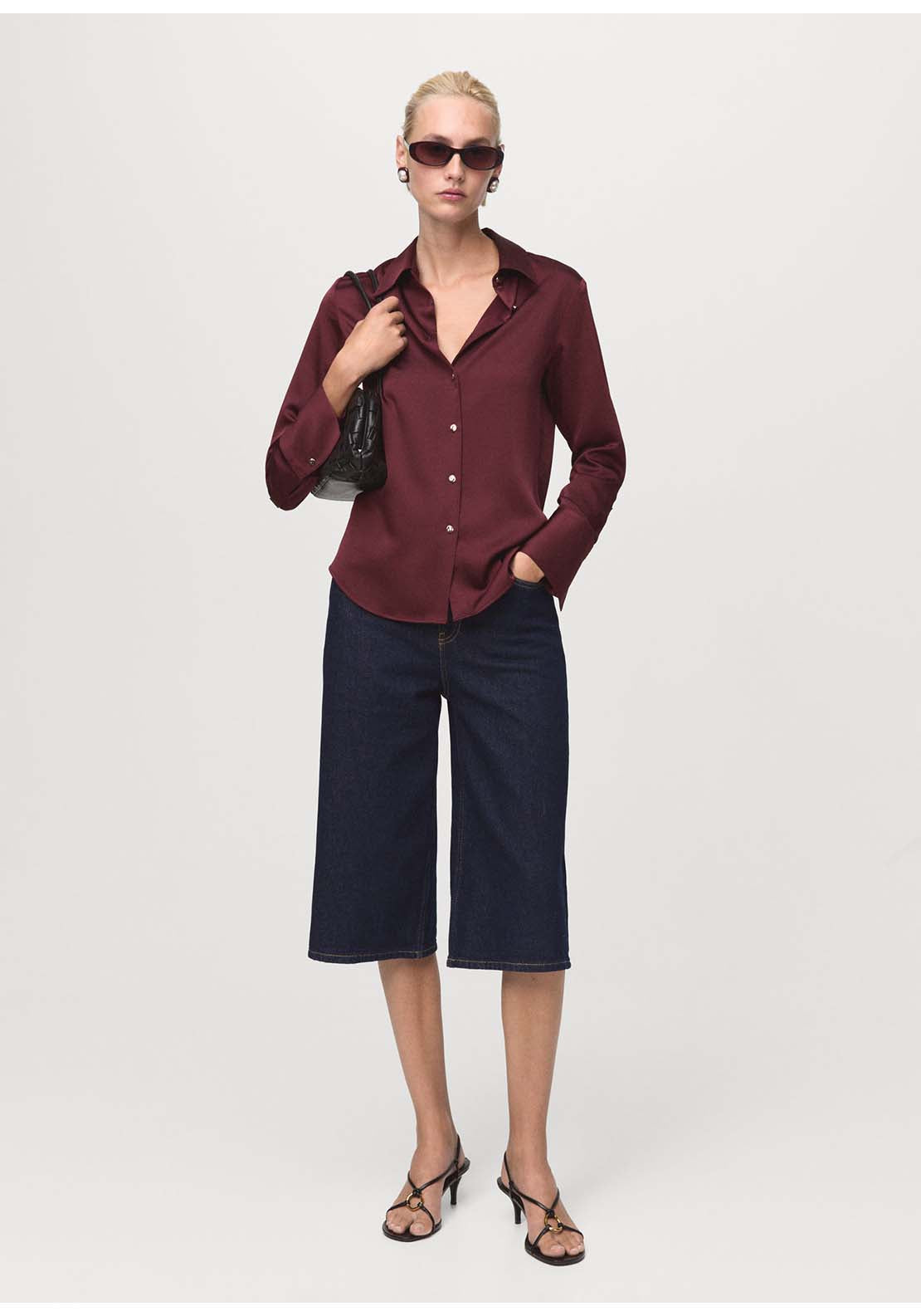 Satin Finish Flowy Shirt - Red
