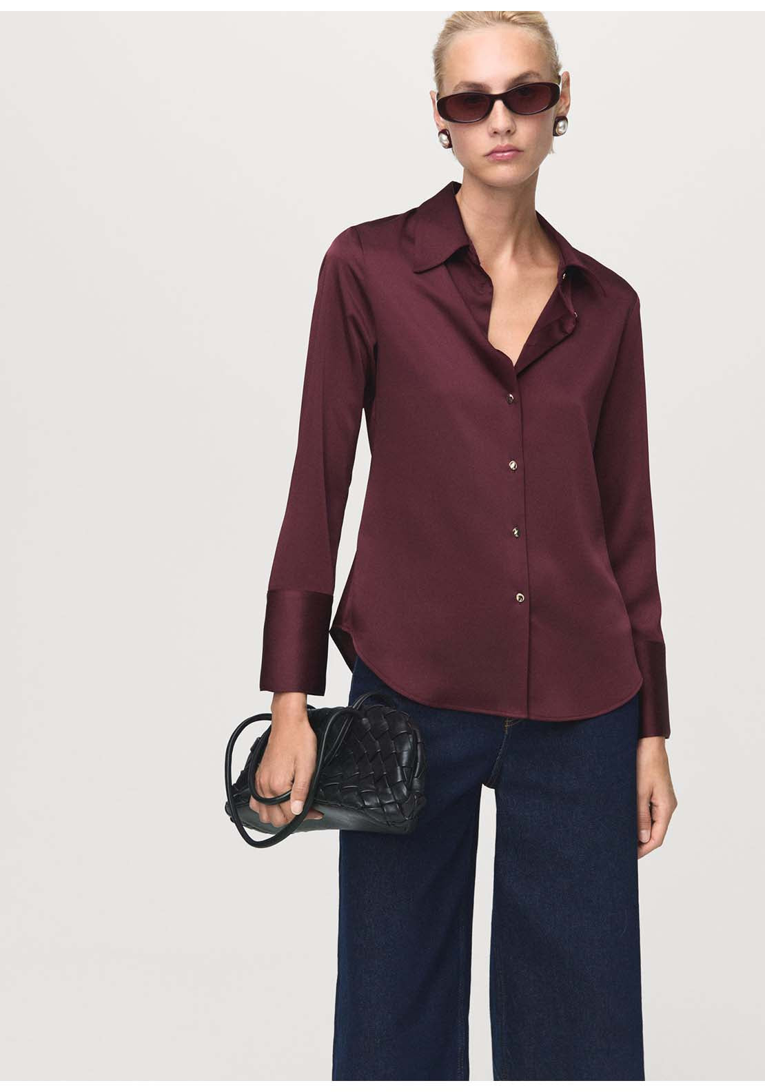 Satin Finish Flowy Shirt - Red