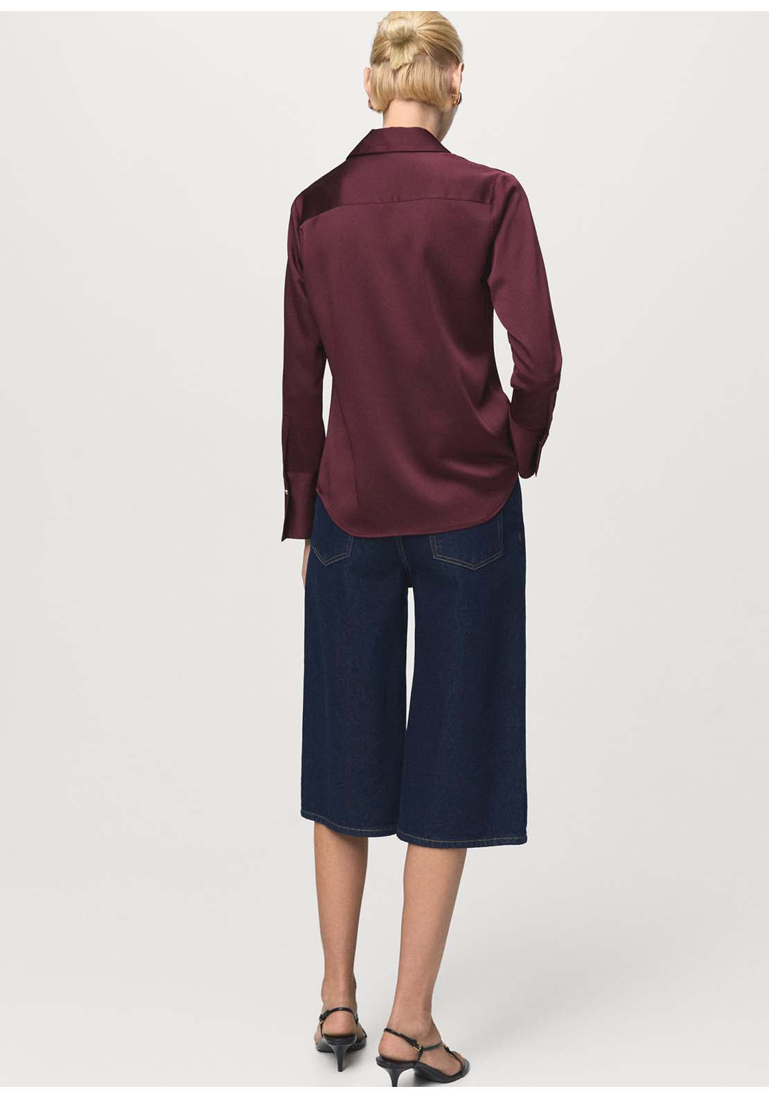 Satin Finish Flowy Shirt - Red