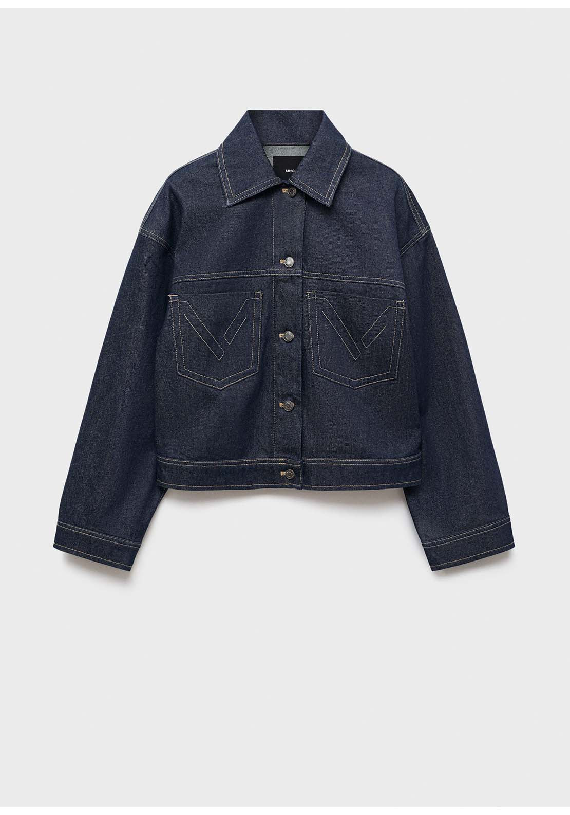 Denim Jacket With Decorative Stitching - Blue