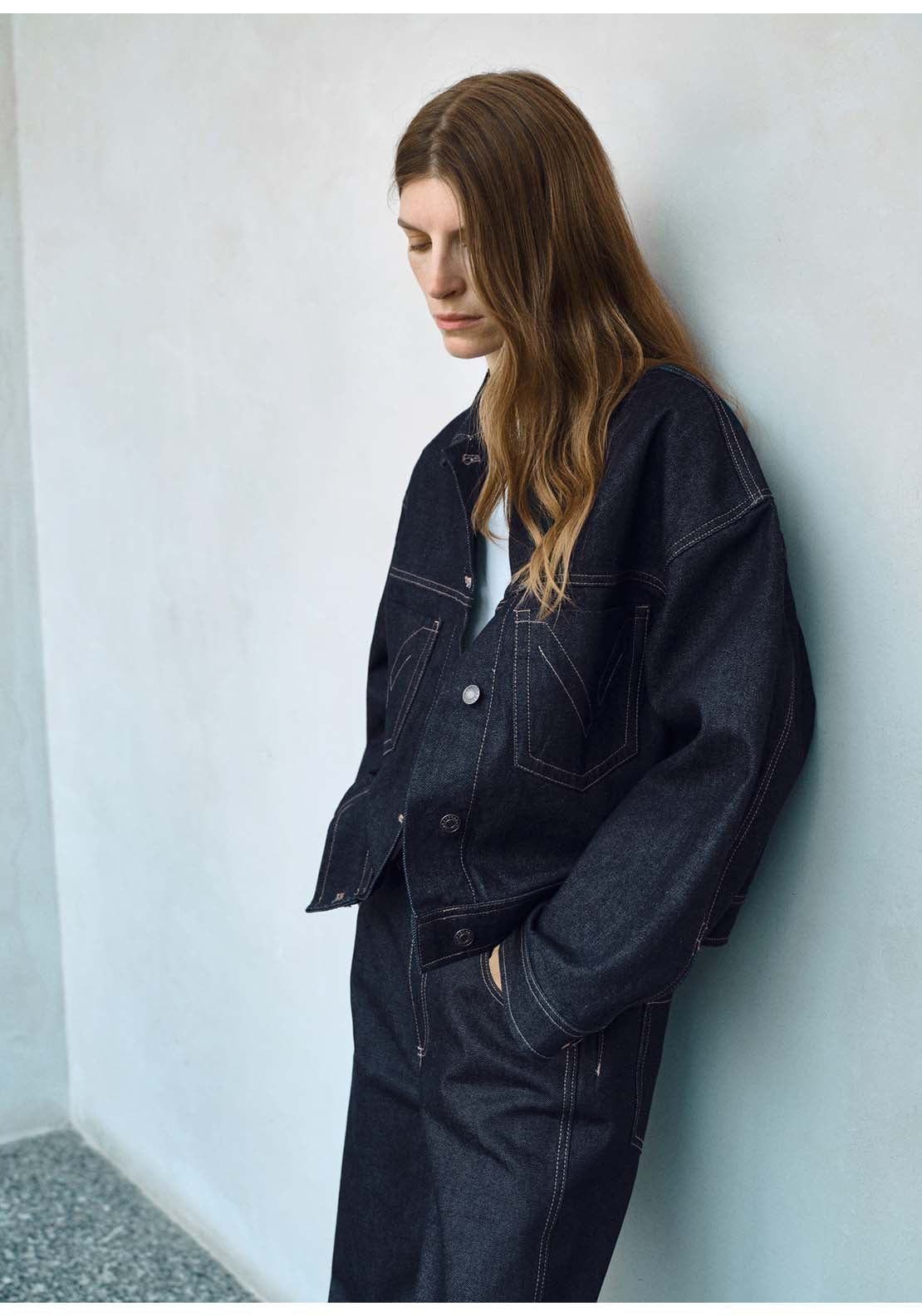 Denim Jacket With Decorative Stitching - Blue