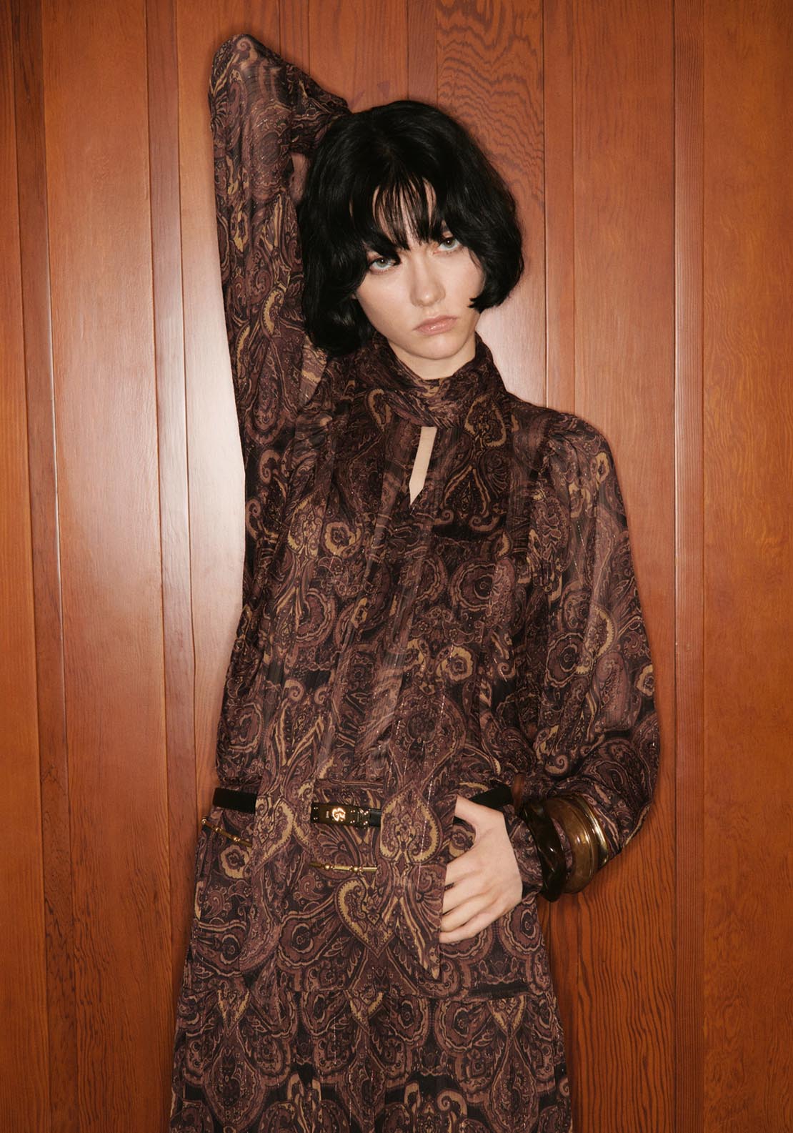 Mango Paisley Print Blouse With Foulard - Brown 1 Shaws Department Stores
