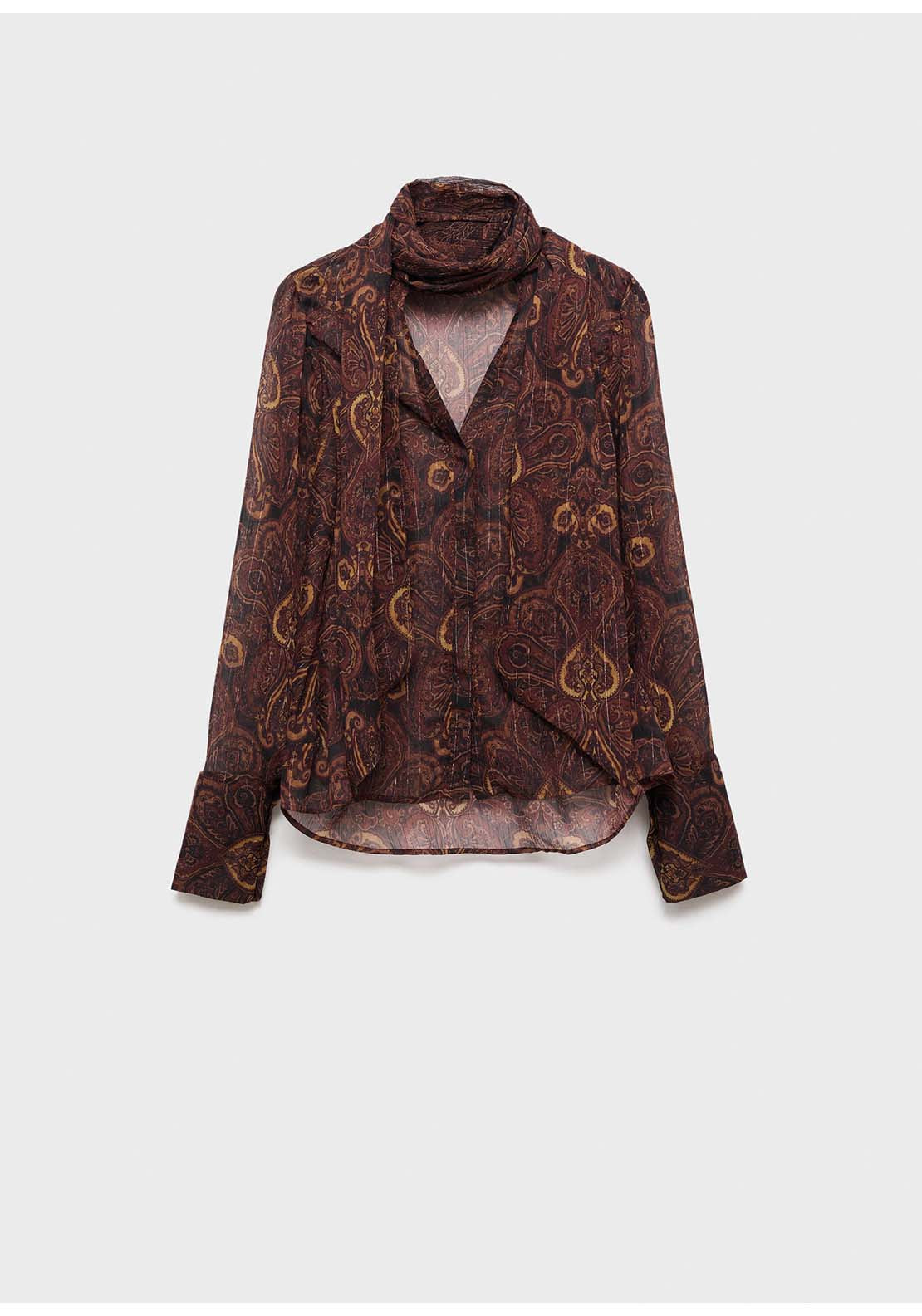 Paisley Print Blouse With Foulard - Brown