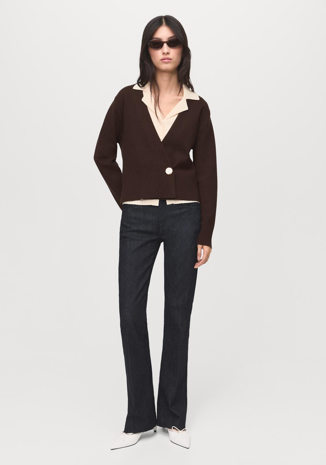 Mango Cross Over Cardigan With Jewel Button - Blue 4 Shaws Department Stores