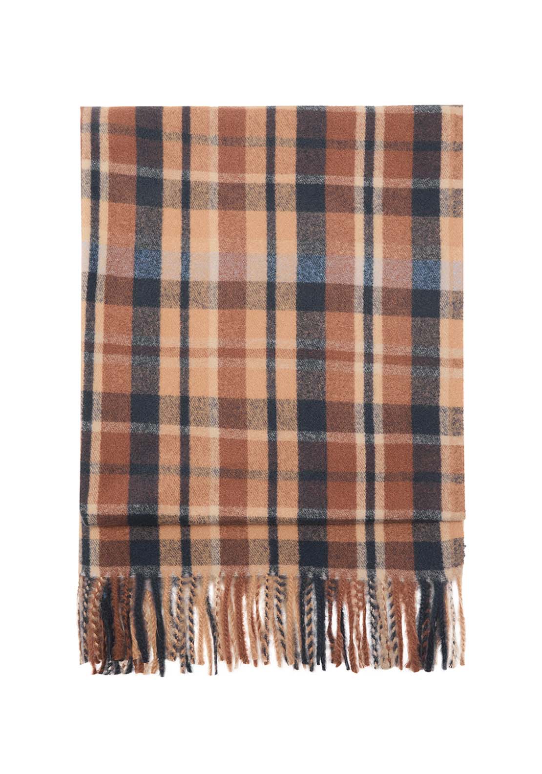 Check Scarf With Fringed Ends - Brown