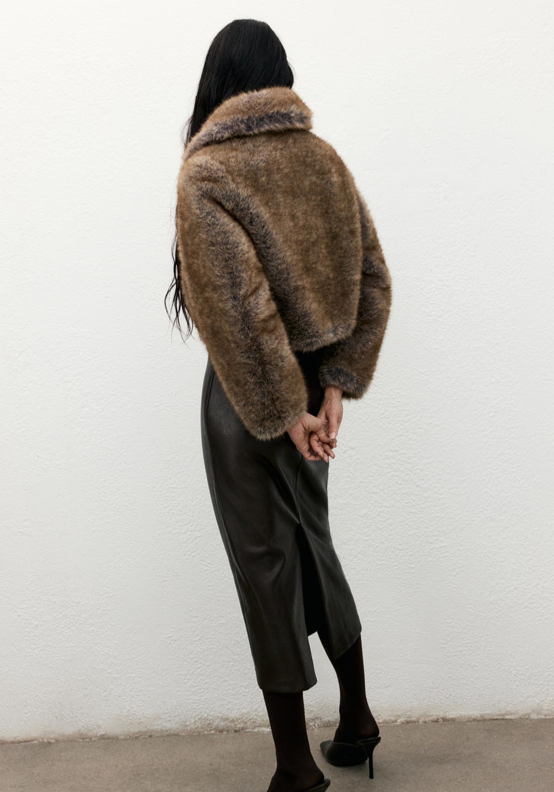 Mango Faux Fur Cropped Jacket - Brown 2 Shaws Department Stores