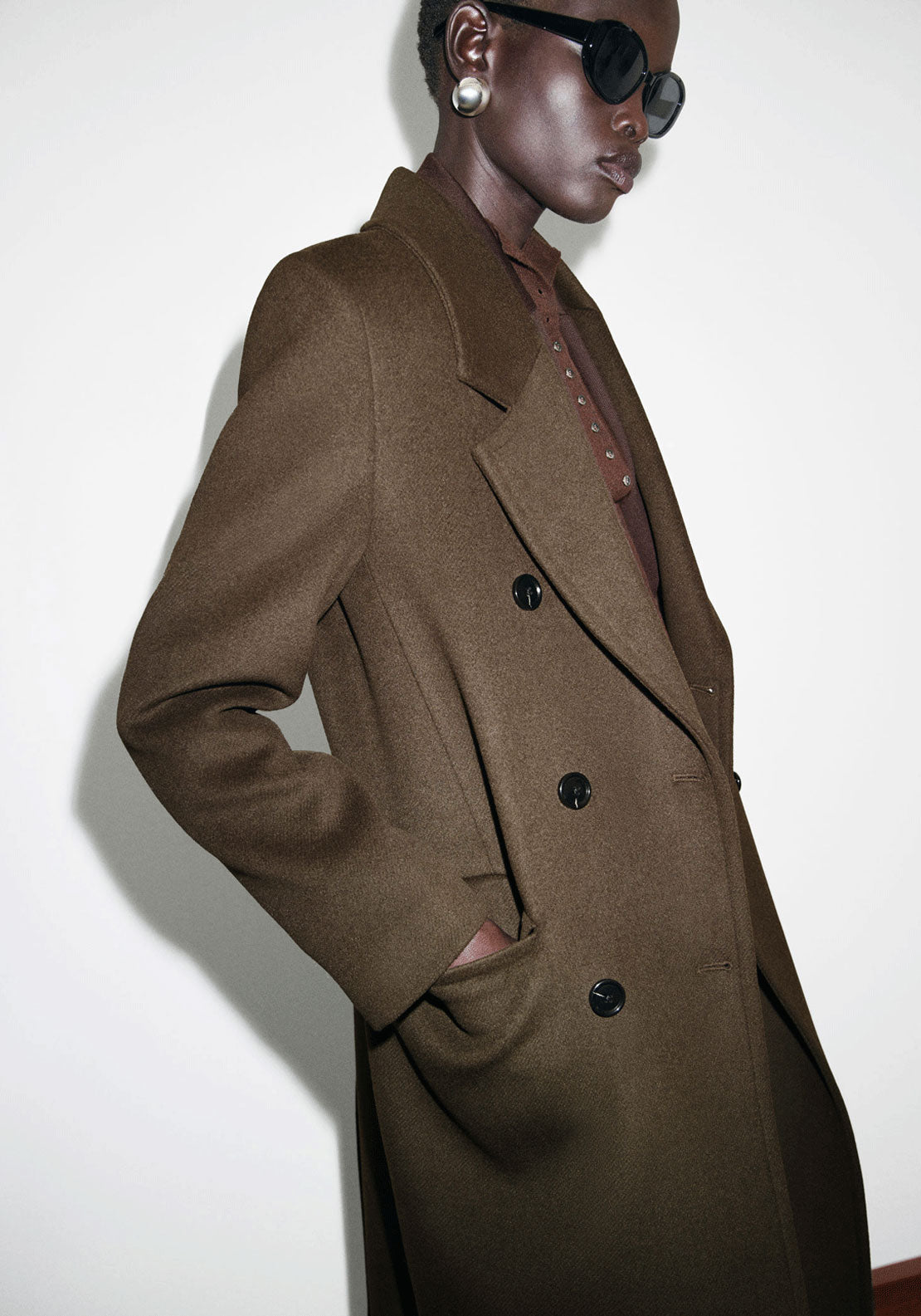 Double Breasted Wool Coat - Beige / Green