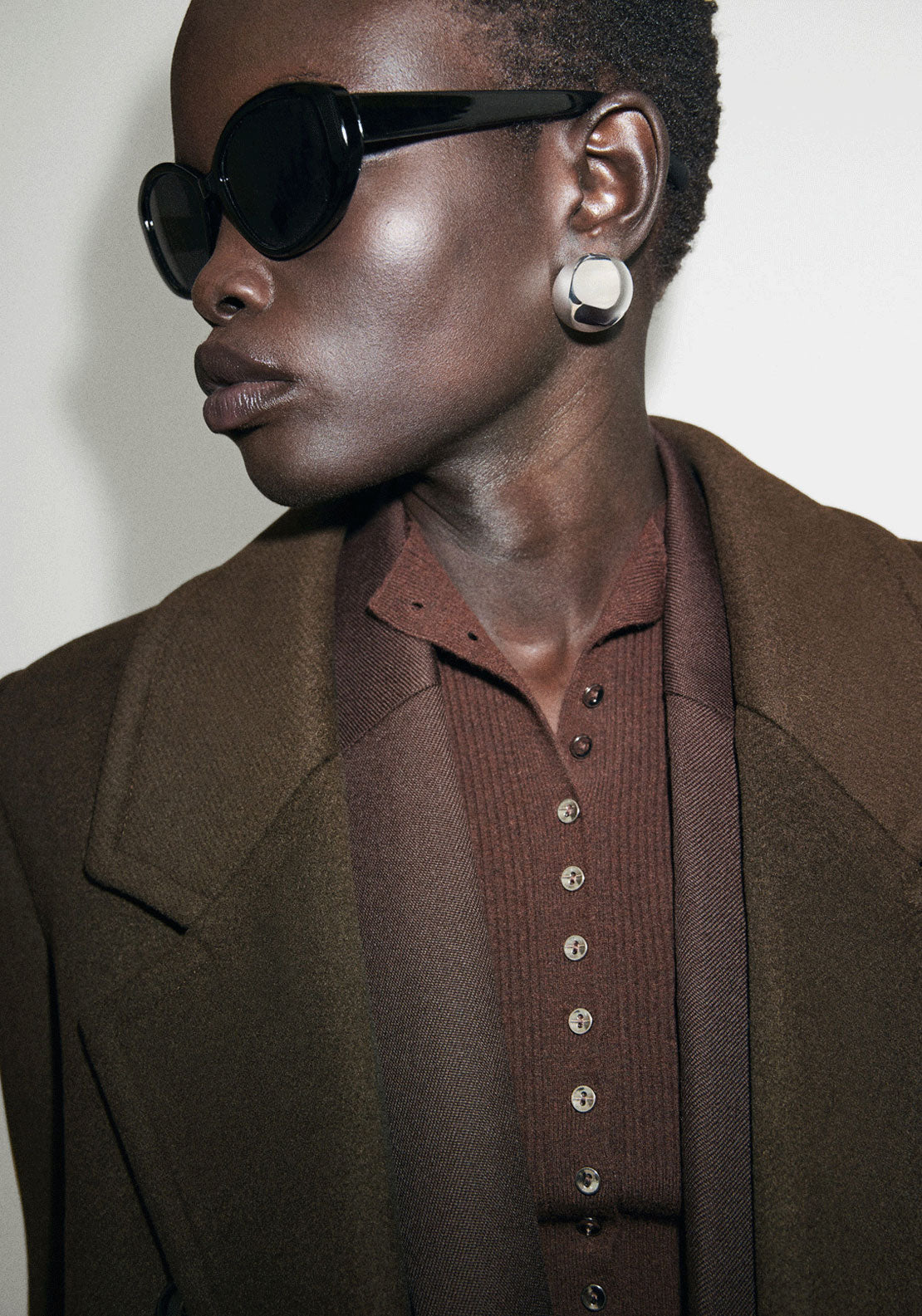 Double Breasted Wool Coat - Beige / Green