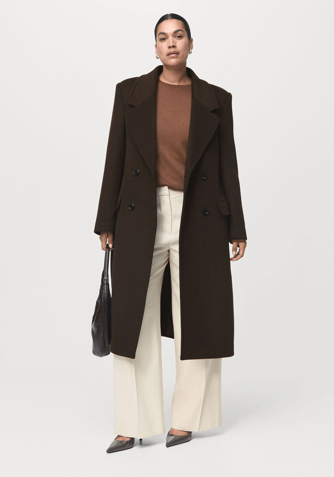 Double Breasted Wool Coat - Beige / Green