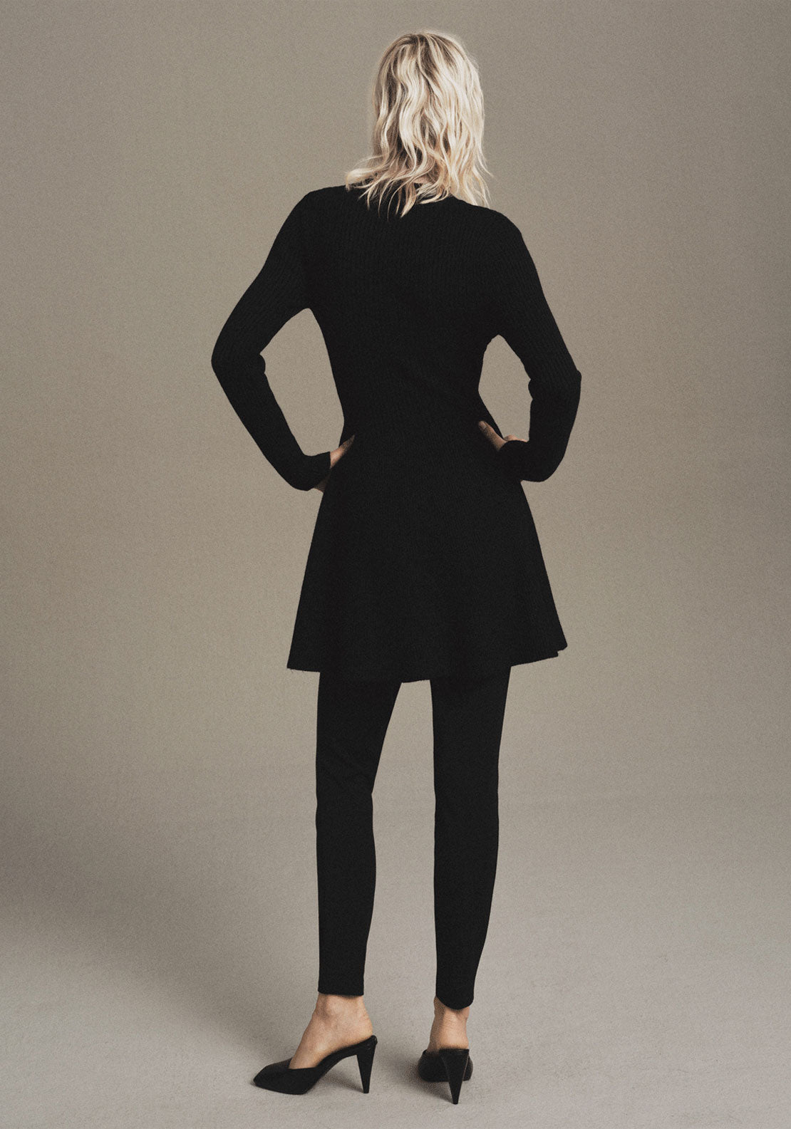Cable Knit Fabric Dress - Black