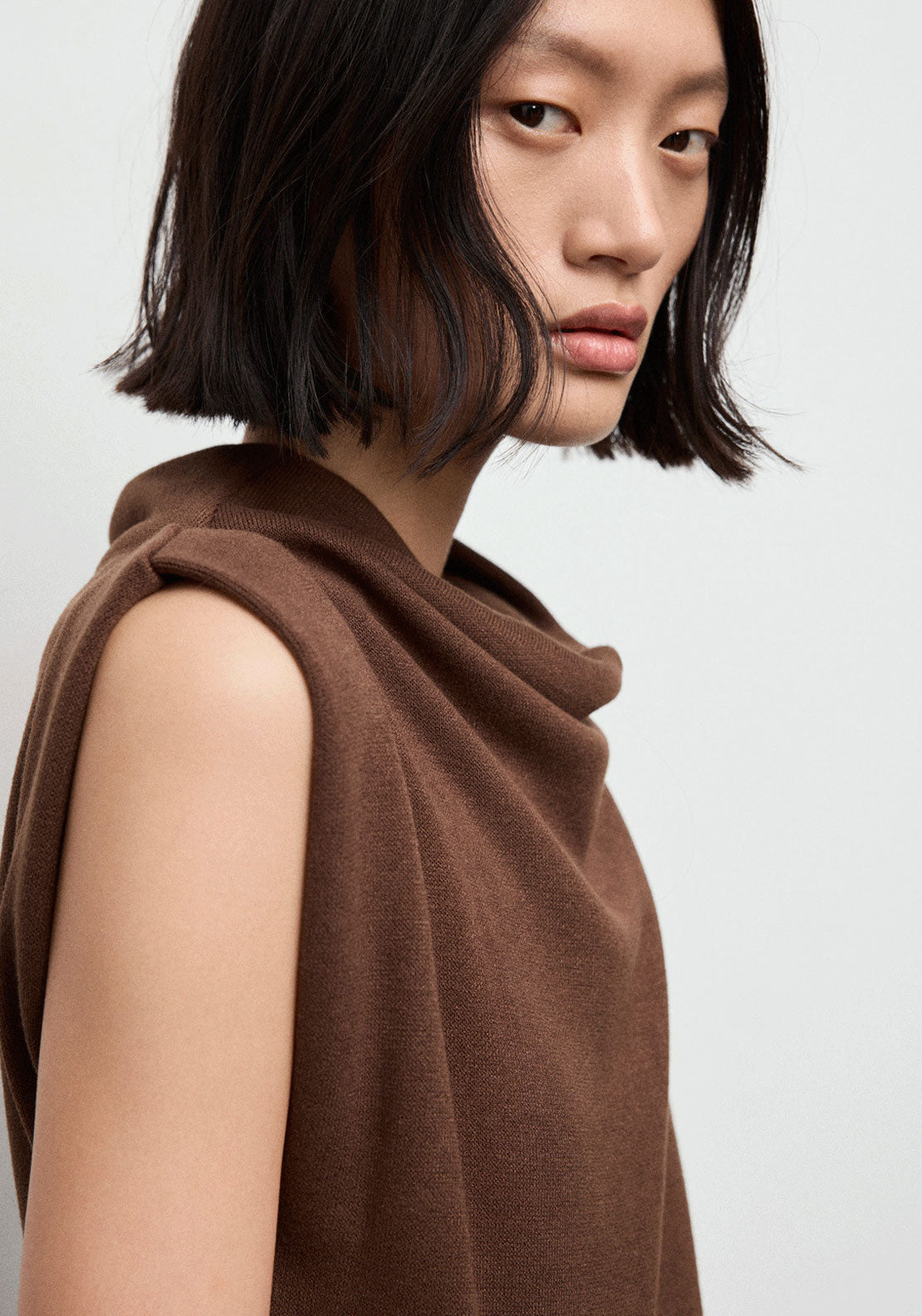 Draped Neck Top - Brown