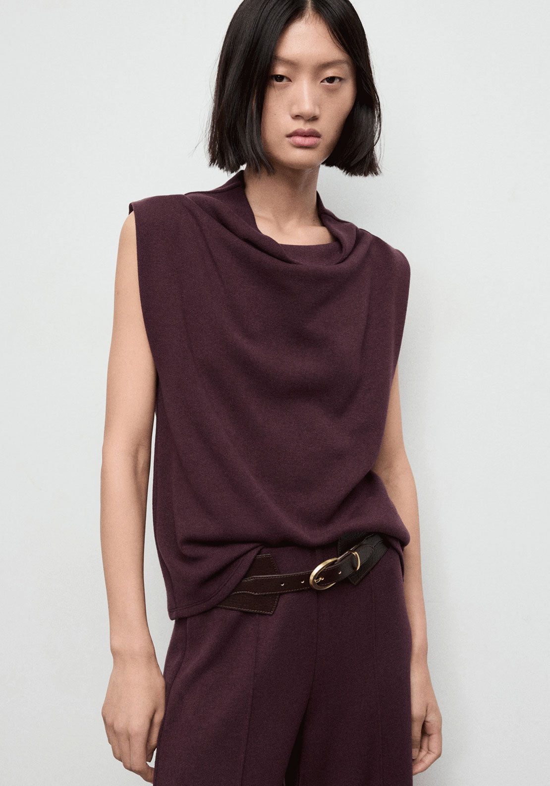 Draped Neck Top - Burgundy