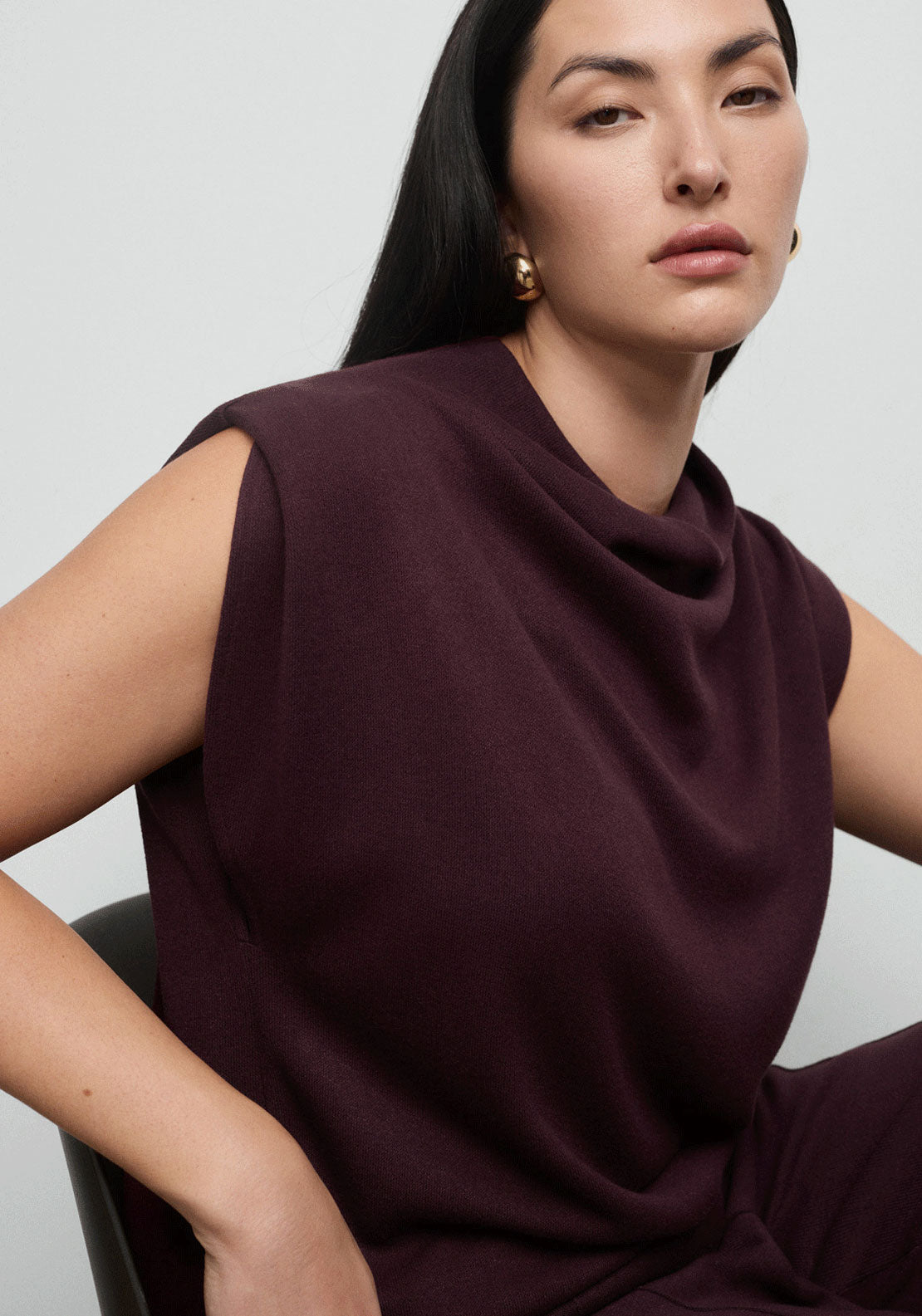 Draped Neck Top - Burgundy