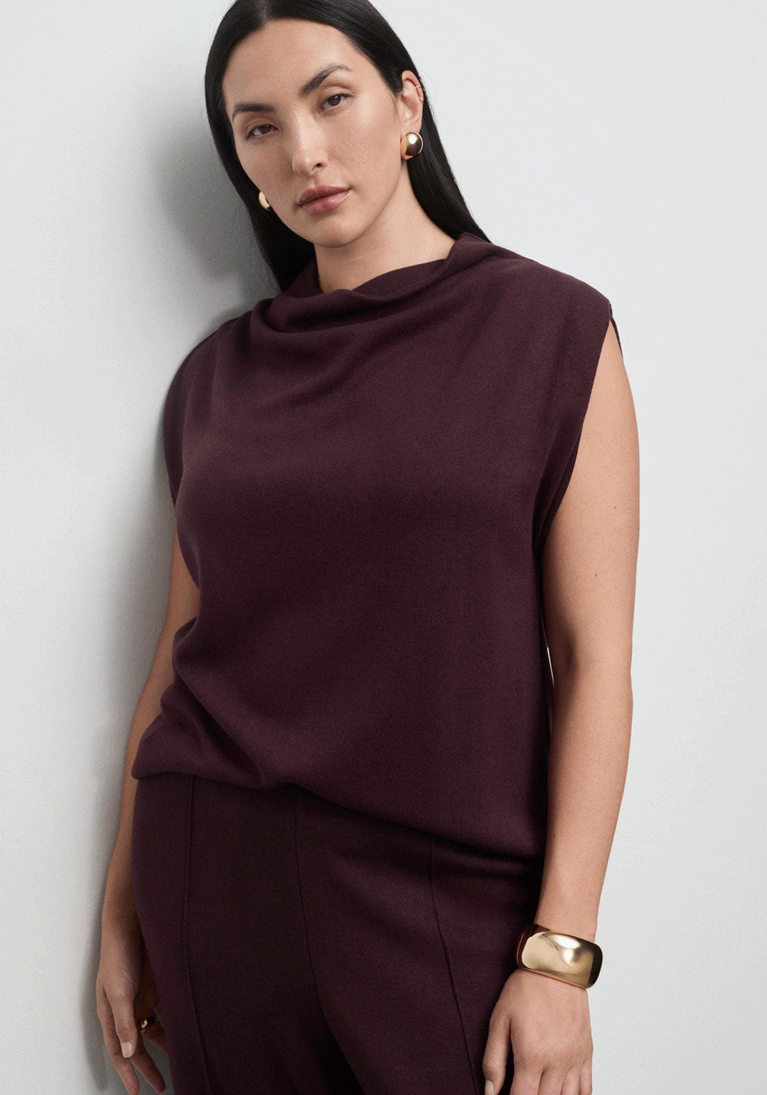 Draped Neck Top - Burgundy