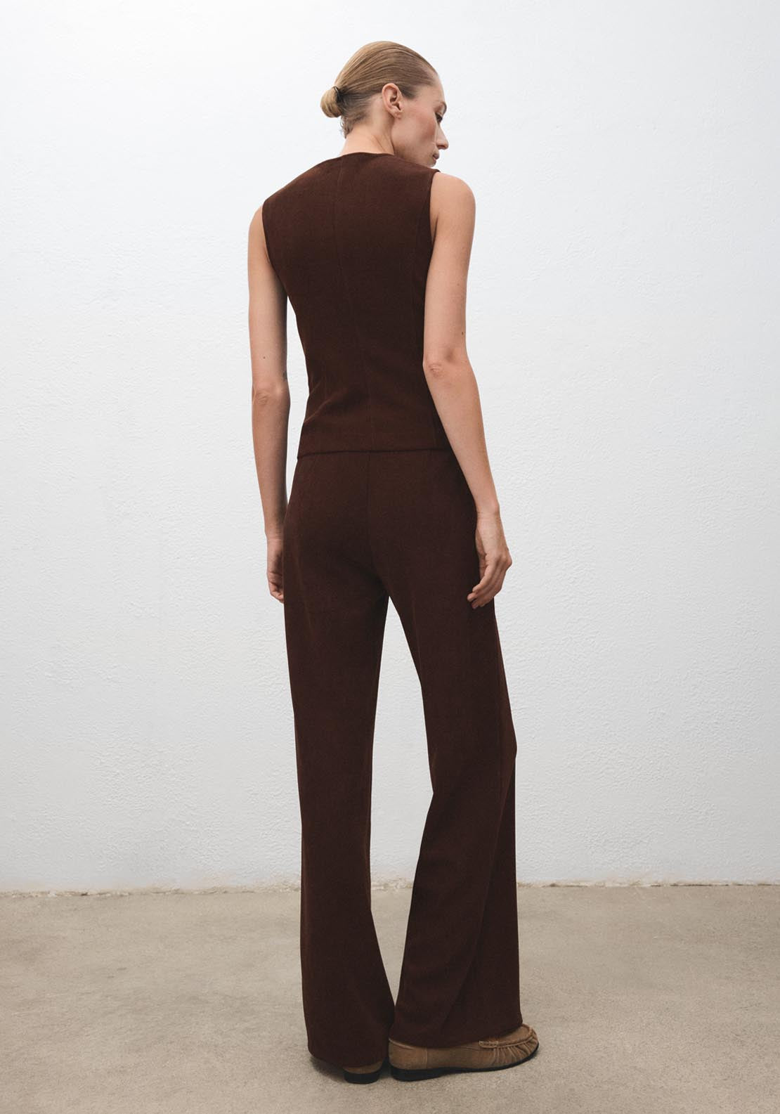 Corduroy Trousers With Elastic Waist - Brown
