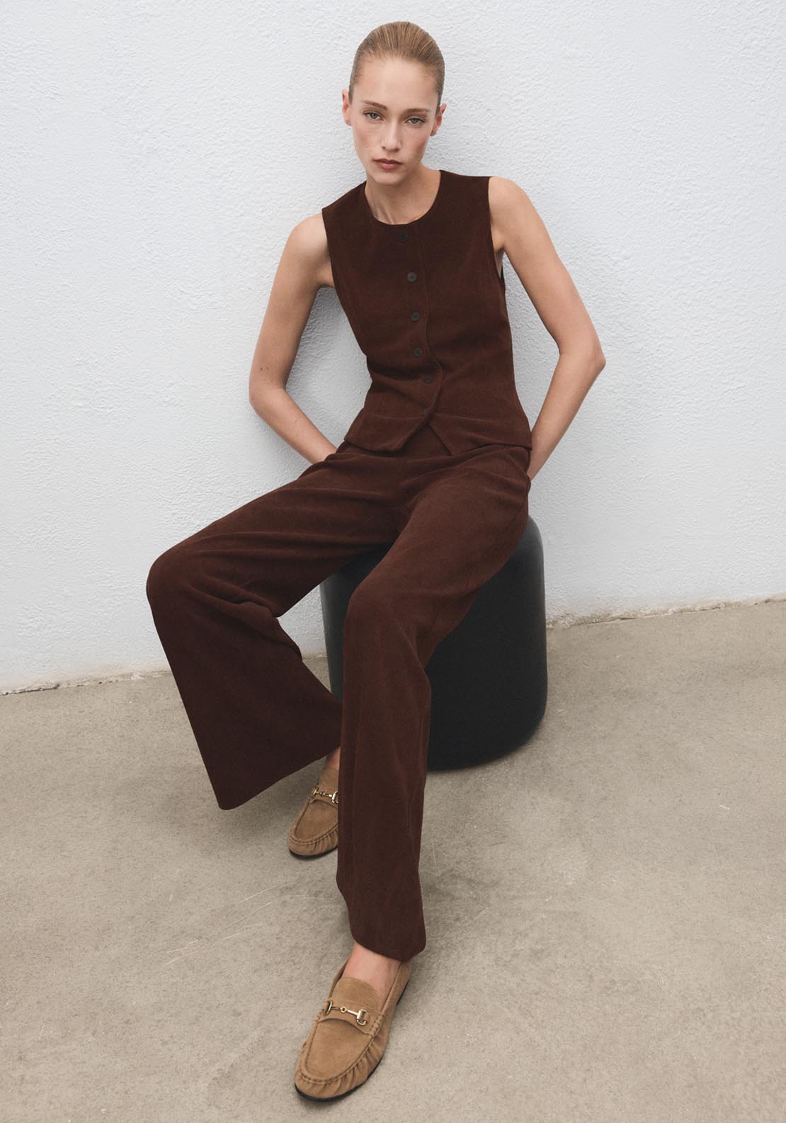 Corduroy Trousers With Elastic Waist - Brown