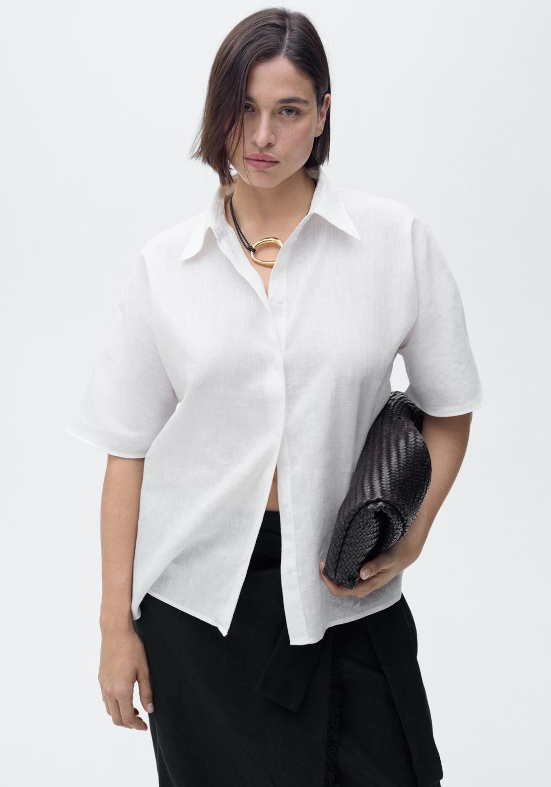 Mango Short Sleeve Linen Blend Shirt - Beige 6 Shaws Department Stores