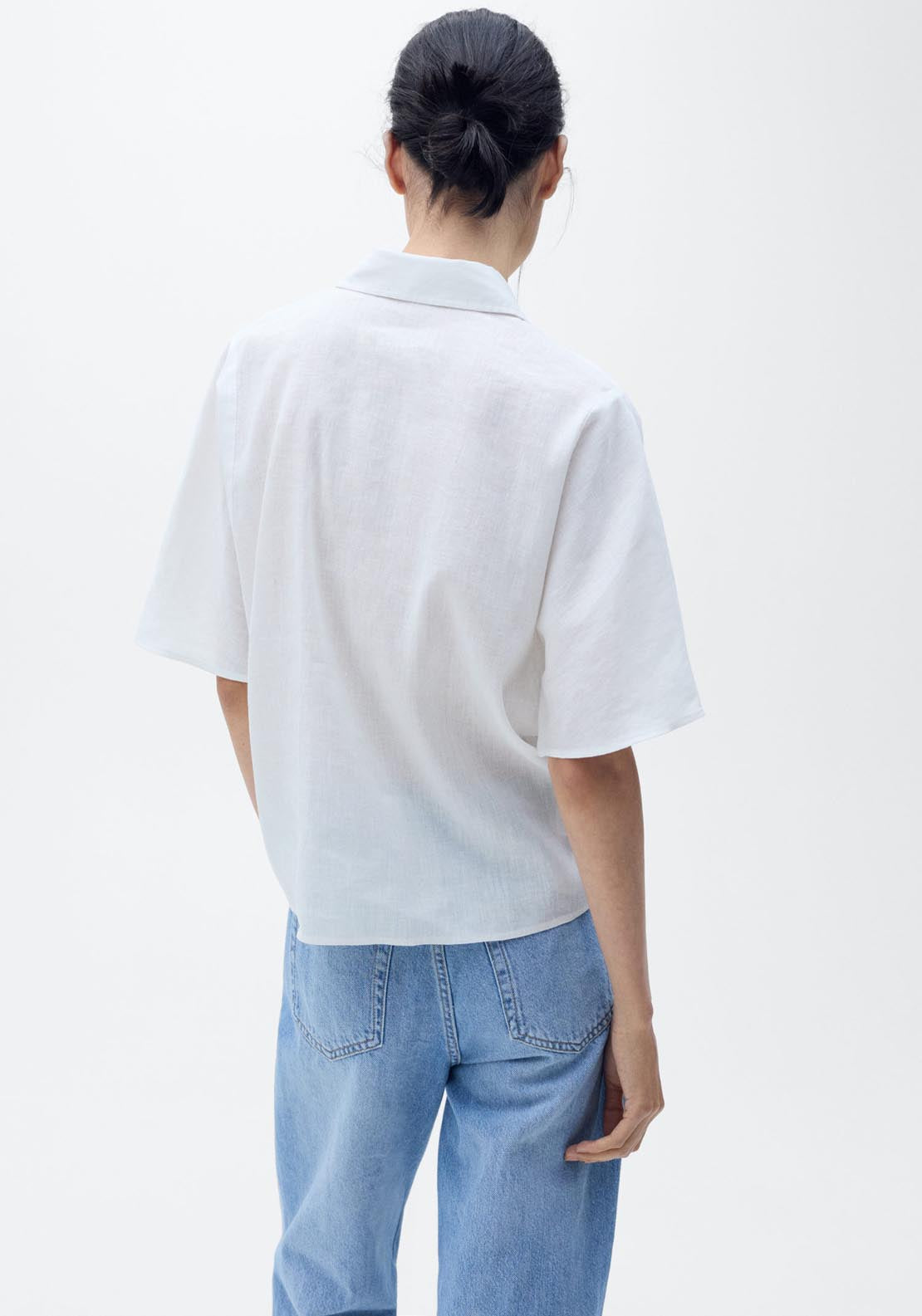 Mango Short Sleeve Linen Blend Shirt - Beige 2 Shaws Department Stores