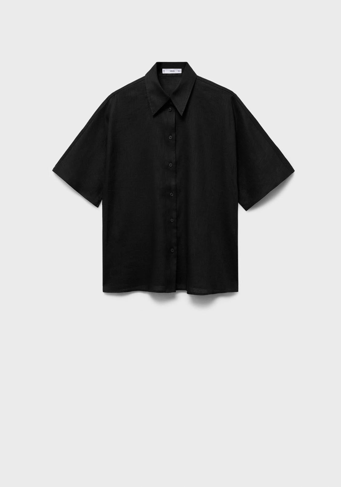 Mango Short Sleeve Linen Blend Shirt - Black 6 Shaws Department Stores