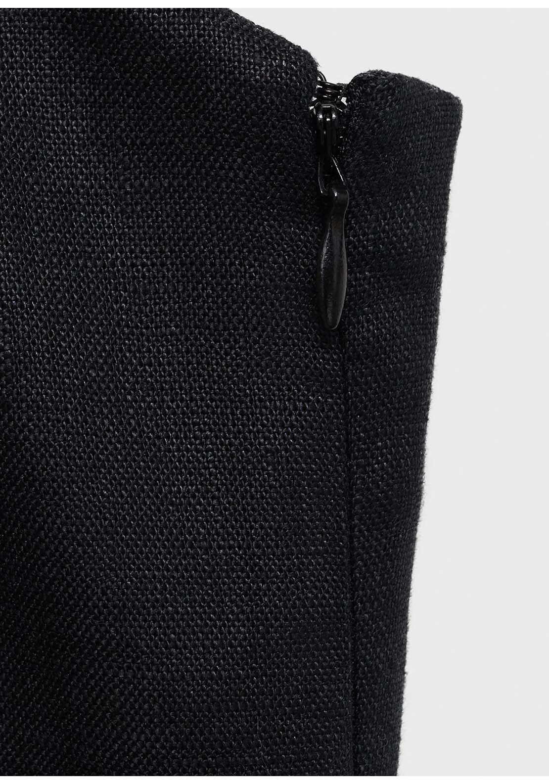 Bow Linen Blend Dress - Black