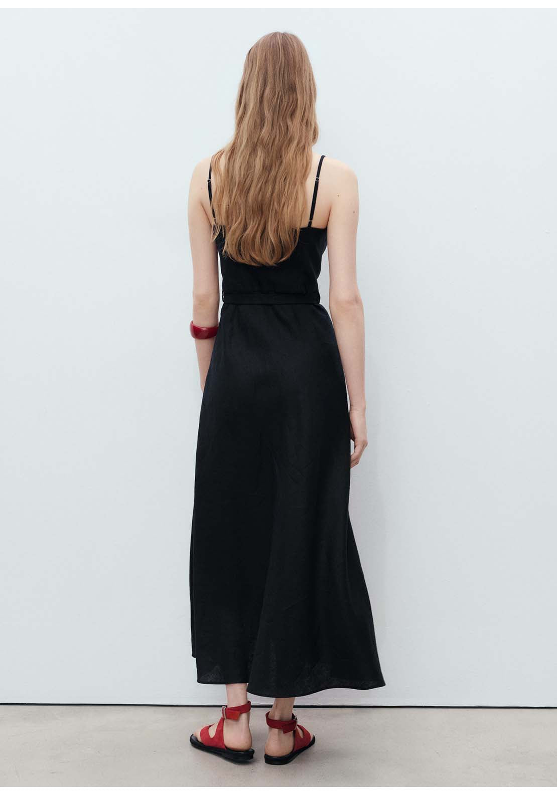Bow Linen Blend Dress - Black