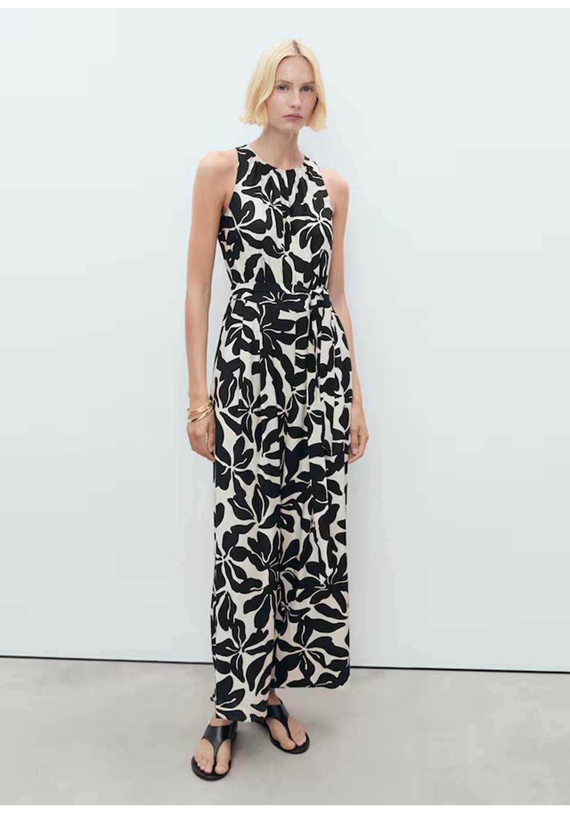 Mango Belt Printed Jumpsuit - Black 1 Shaws Department Stores
