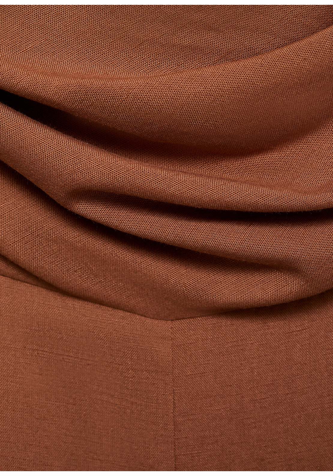 Long Jumpsuit With Draped Neckline - Brown