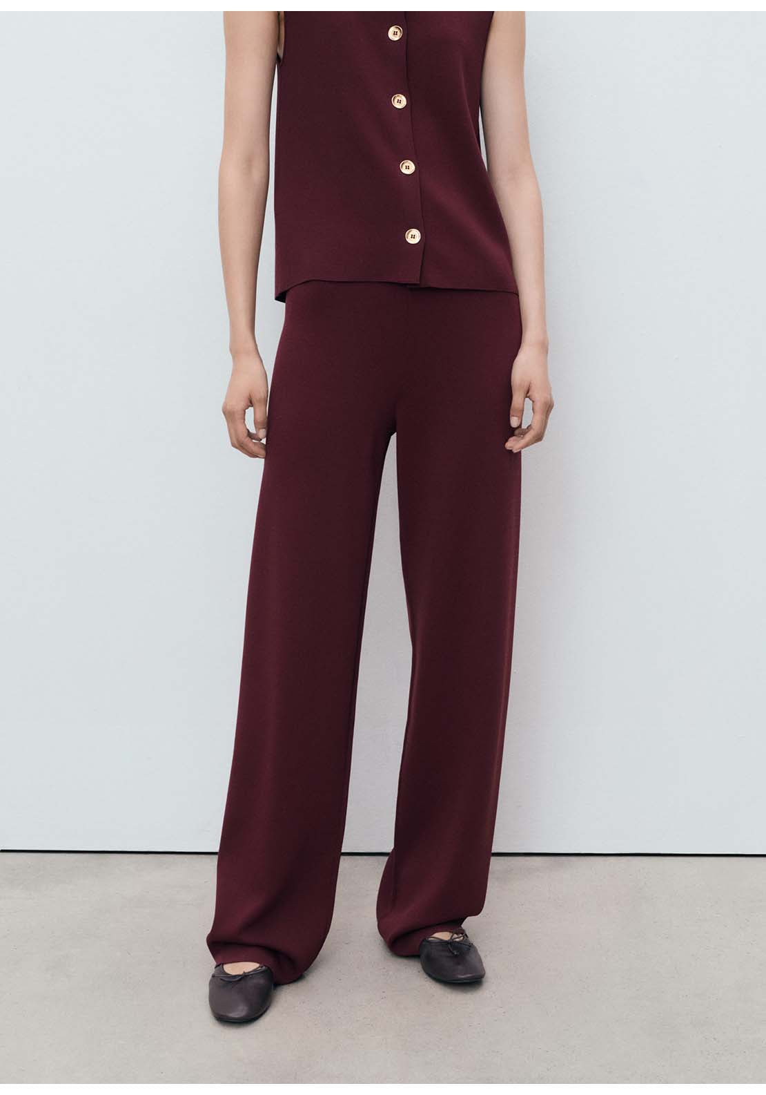 Straight Knitted Trousers - Red