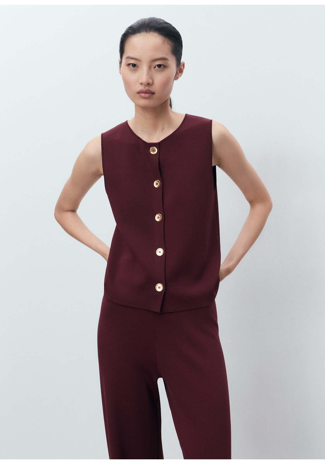 Straight Knitted Trousers - Red