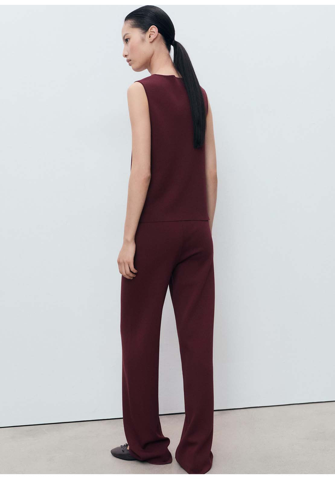 Straight Knitted Trousers - Red