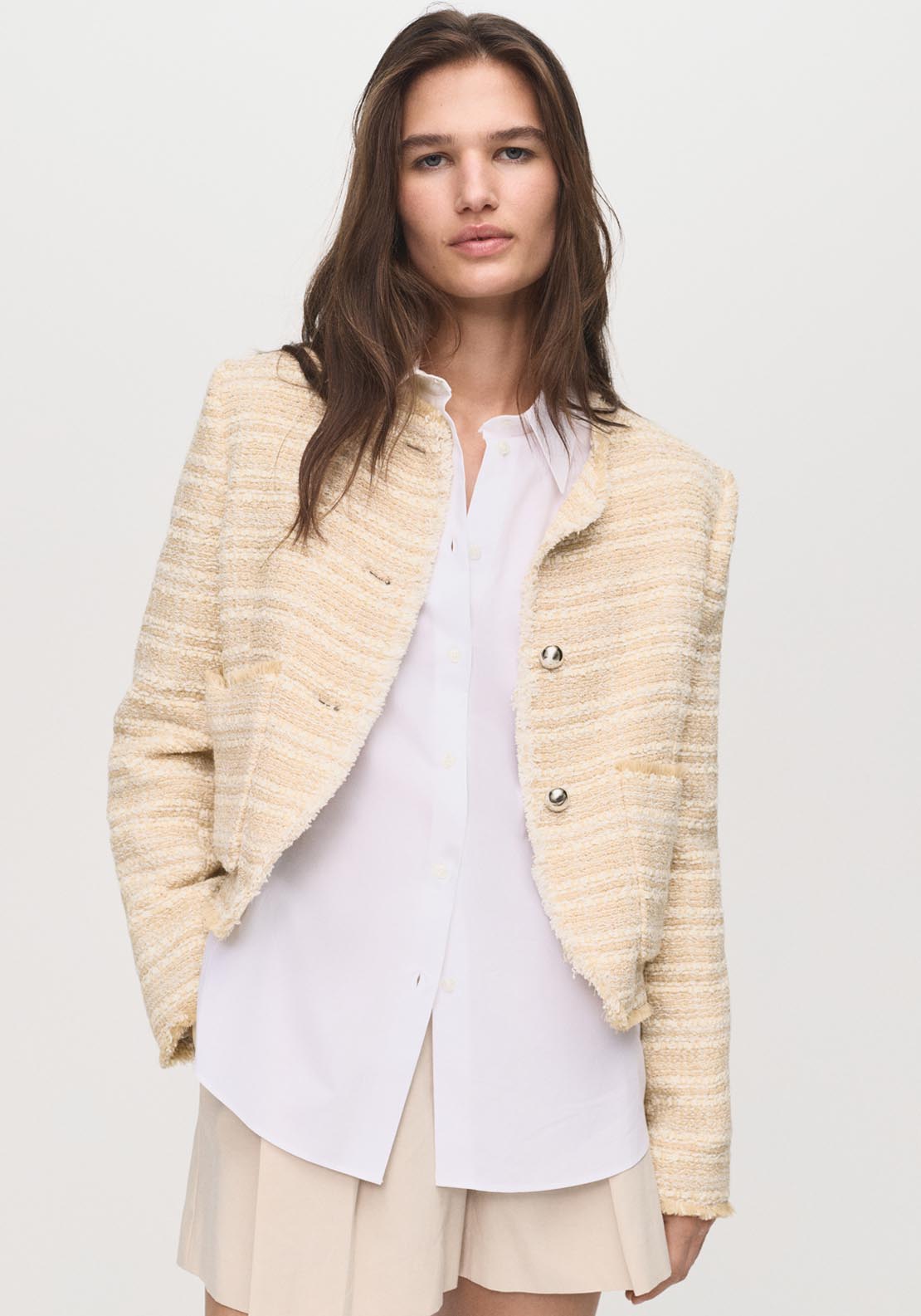 Tweed Jacket With Jewel Buttons Beige Shaws Tweed Jacket With Jewel Buttons Beige Shaws