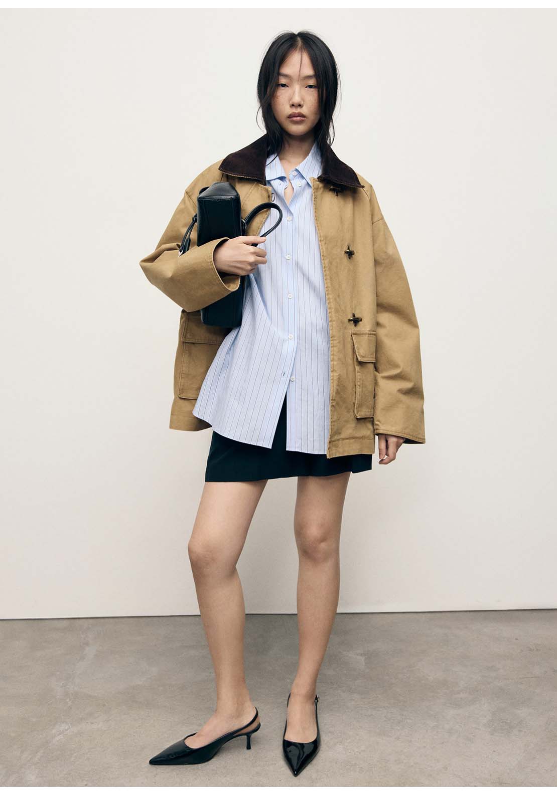 Cotton Parka With Contrasting Collar - Brown