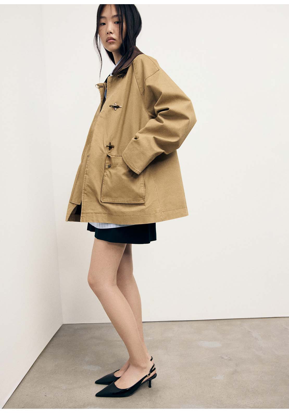 Cotton Parka With Contrasting Collar - Brown