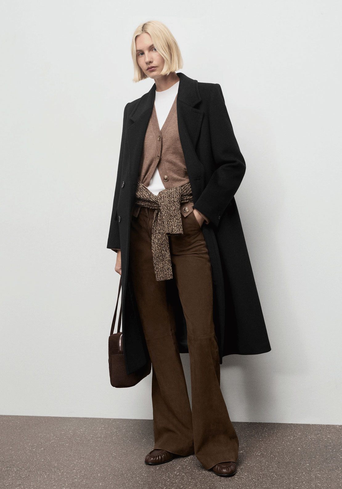 Double Breasted Wool Coat - Black