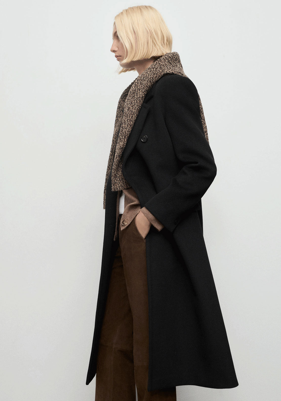 Double Breasted Wool Coat - Black