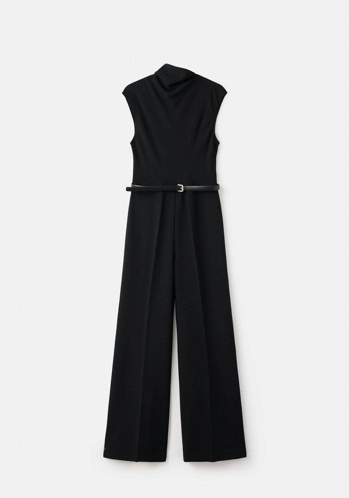 Jumpsuit With Draped Neck And Belt - Black