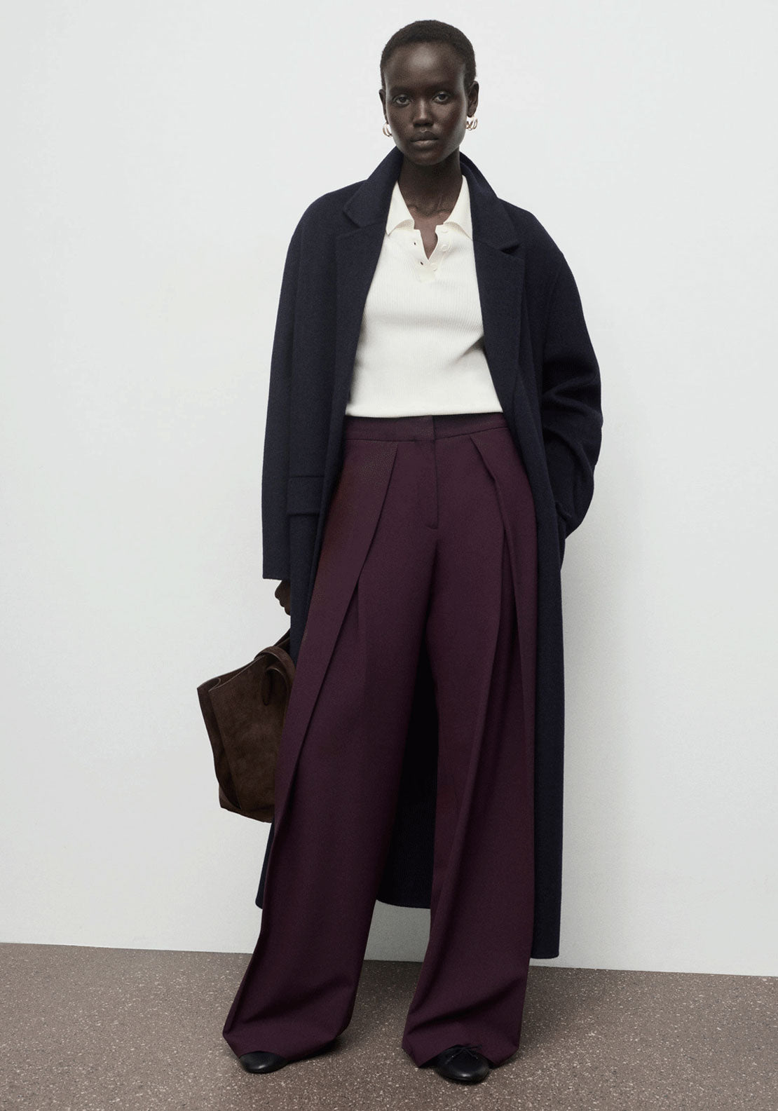 Pleated Wide Leg Trousers - Burgundy