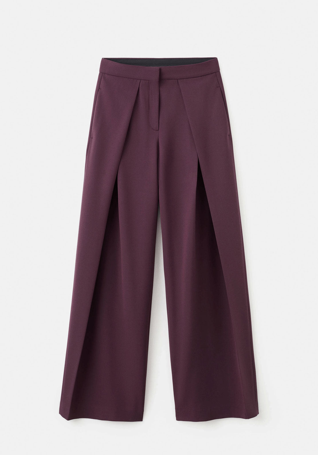 Pleated Wide Leg Trousers - Burgundy
