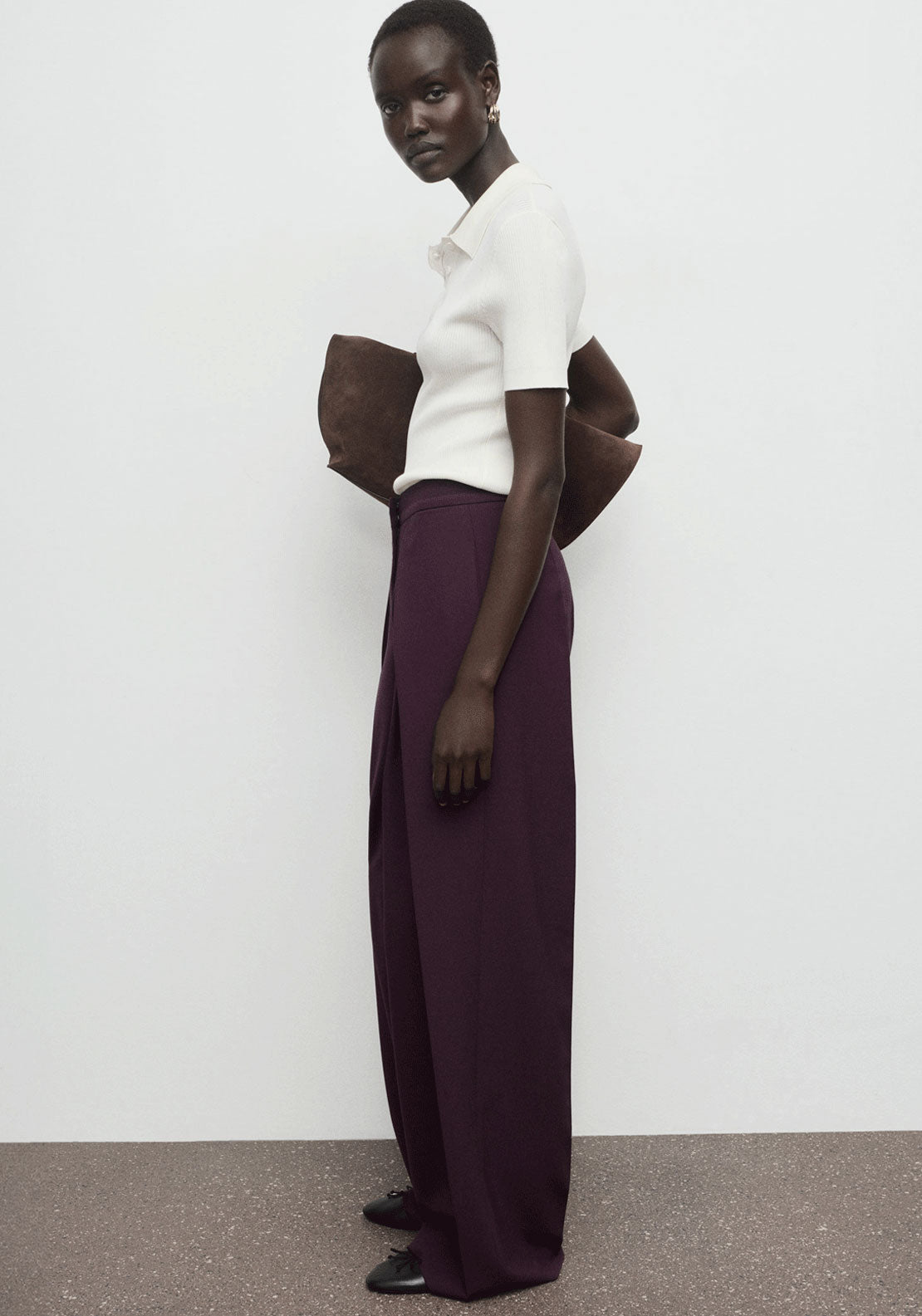 Pleated Wide Leg Trousers - Burgundy